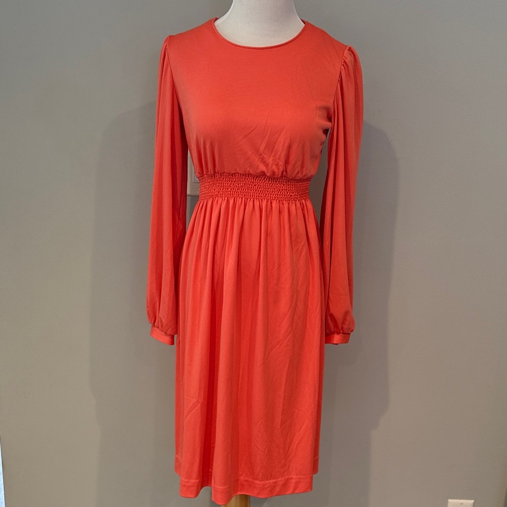 Vintage 70s Jonathan Logan Elegant Coral Long Sleeve Dress